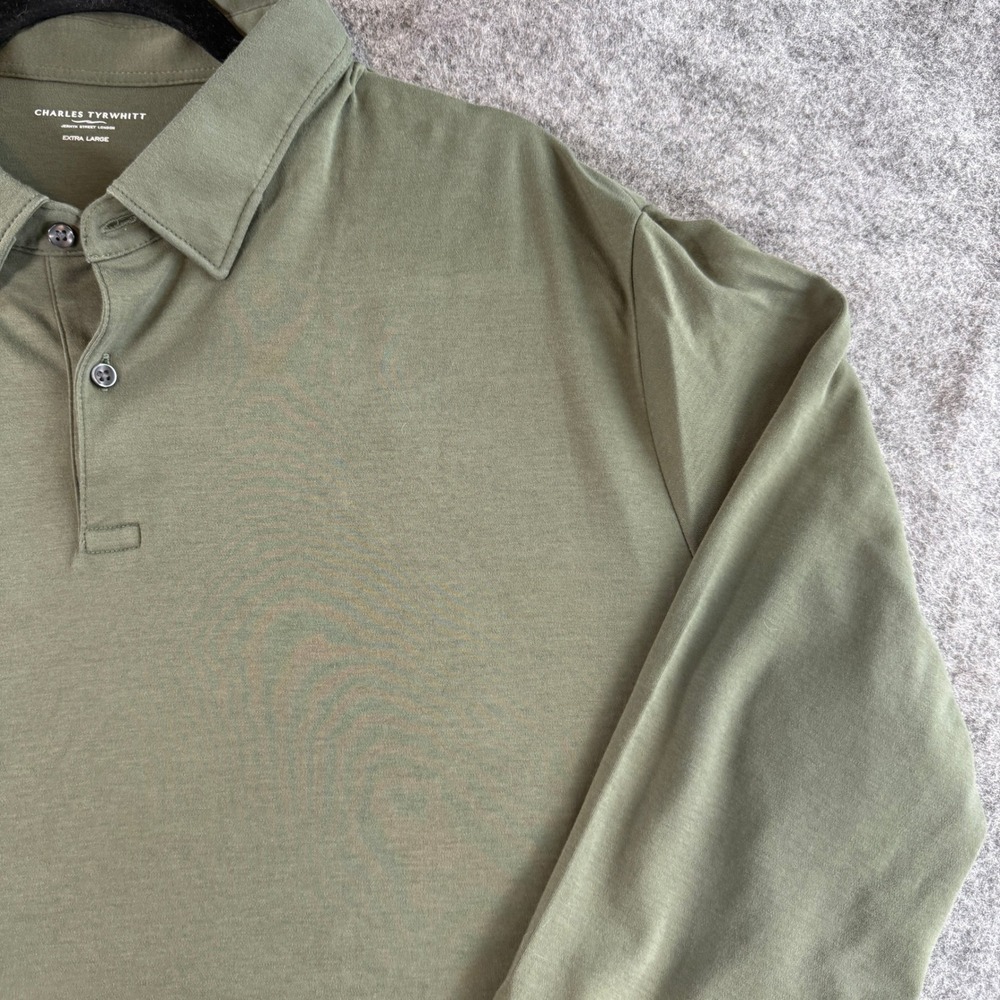 Charles Tyrwhitt Polo Shirt Women XL Green Long Sleeve Button Cuff Jersey - Picture 6 of 16